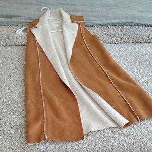 BCBGeneration Camel Faux-Suede Vest with Cream Shearling Lining